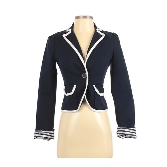 TRF ZARA Womens Preppy Blazer Jacket Size S Blue Fitted Single Button Nautical - Picture 1 of 6